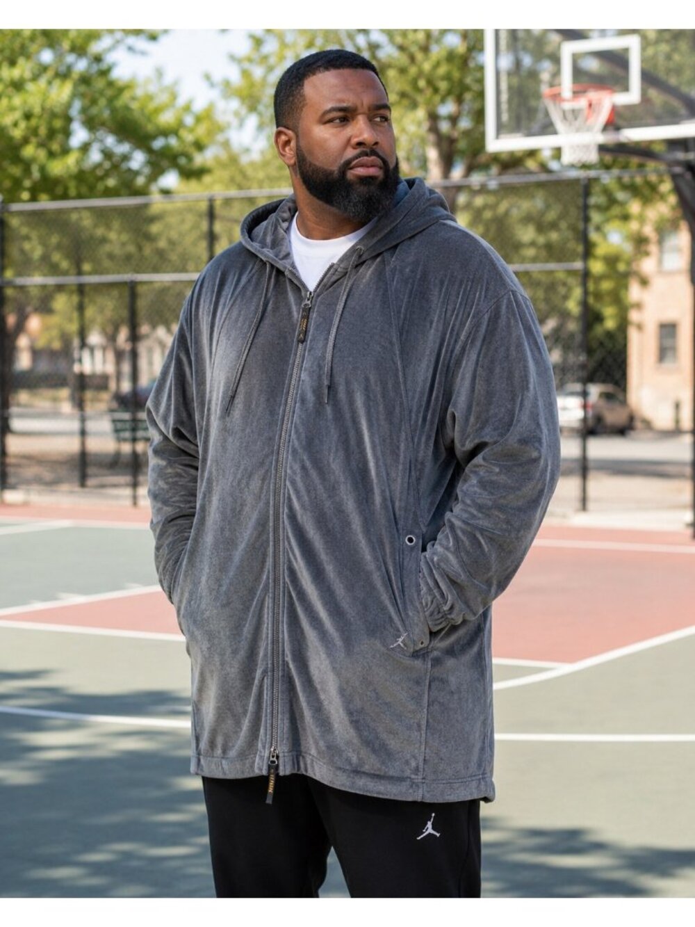 Jordan Mens 3XL Gray Velour Full Zip Longline Hooded Jacket Midweight NWOT